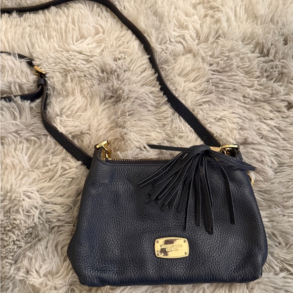 Michael Kora Navy Blue and Gold Crossbody Bag with Smooth Leather - Picture 1 of 2